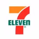 The 7-Eleven logo featuring a large red and orange number 7 with the word ELEVEN in green capital letters over the middle of the 7 on a white background.