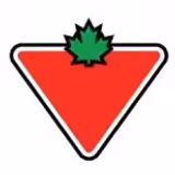A red downward-pointing triangle outlined in black with a green maple leaf at the top center.