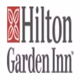 Hilton Garden Inn logo with a red square and white floral design to the left of the words Hilton Garden Inn in gray text.