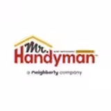 Logo for Mr. Handyman, a Neighborly company. The word Handyman is written in bold red text, with a yellow roof outline above and the Neighborly company name below in smaller text.
