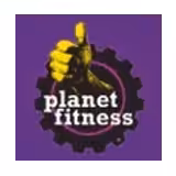 Planet Fitness logo featuring a yellow hand giving a thumbs up inside a black gear, with the words planet fitness in white text on a purple background.