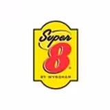 Super 8 by Wyndham logo with a large red 8 on a yellow background and Super written in black script above the number.