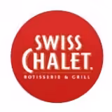 Swiss Chalet logo featuring white text that says Swiss Chalet Rotisserie & Grill inside a solid red circle.