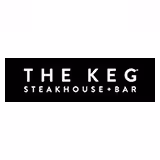 Logo for The Keg Steakhouse + Bar. The text is white and displayed in all capital letters on a black rectangular background.